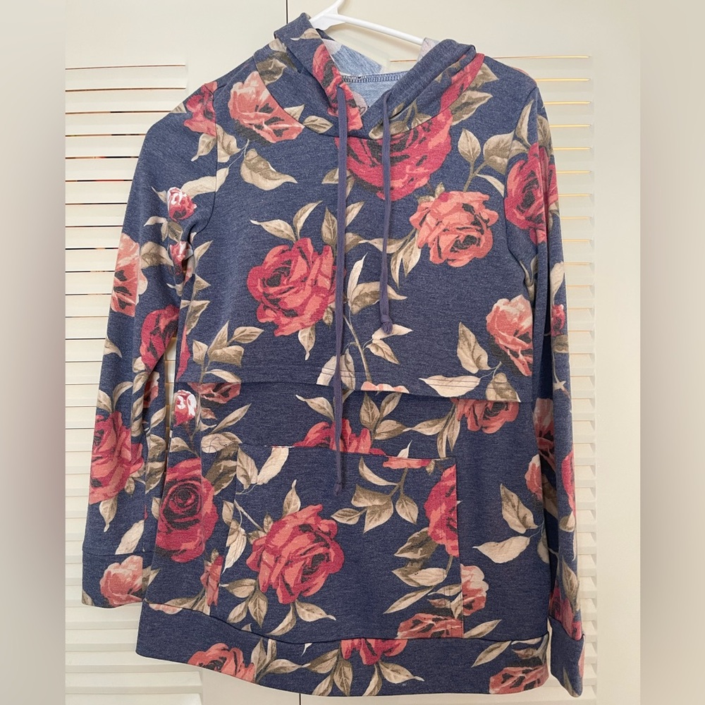 Latched Mama vintage floral breastfeeding hoodie.